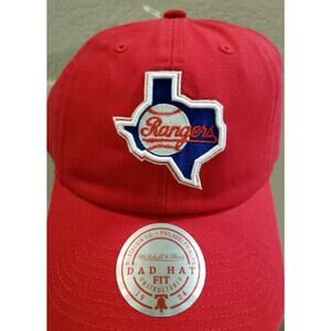 Texas Rangers Hat Cap Red Dad Hat Strap Adjustable MLB Mitchell & Ness
